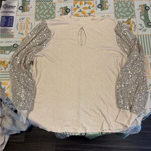 Maurices Cream Sweatshirt with Sequin Sleeves